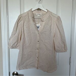 Plaid Button-Up Blouse | 3/4 sleeves (size M)
